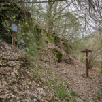 Justinusfelsen im Wald mit Wegweiser